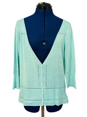 Eddie Bauer Teal Silk Linen Cardigan
